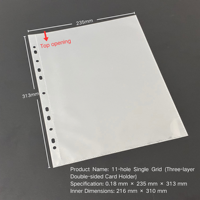 Pochette de rangement transparente en plastique PP grand format A4, double face, avec 11 trous pour inserts d'album photo et reliure à feuilles mobiles
