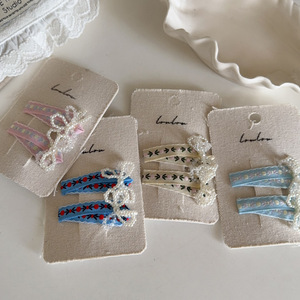2pcs/Set Spring Floral Embroidered Pearl Bowknot Metal & Fabric <b>Hair</b> Clips for Women & Girls-Elegant Side Clips Bangs Wedding - Product Image 1