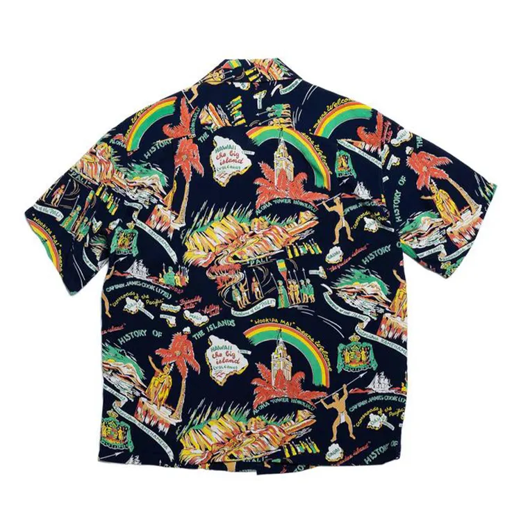 Sıcak satış popüler organik pamuk özel tasarım Logo Oem Odm erkekler havai gömleği