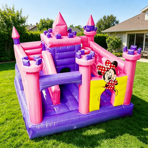 Château gonflable à thème <span class=keywords><strong>de</strong></span> dessin animé en PVC avec <span class=keywords><strong>toboggan</strong></span>, facile à installer, rose et violet, pour les enfants, les sauts et les parcs d'attractions - Product Image 3