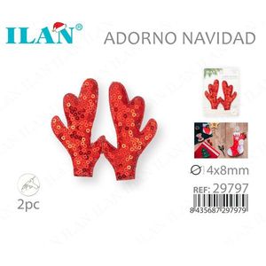Ilan Deer Antler Ornament 4x8mm <b>Red</b> <b>Sequin</b> Christmas Decor 2pc - Product Image 3