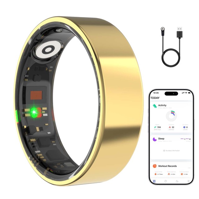 2026 New R02 Health Finger Fitness Tracker Heart Rate Blood Oxygen Monitor IP68 Waterproof Charging Box Smart Ring