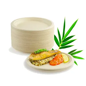 RUEIJHU Customize 100% Biodegradable Dish 6/7/8/9/10 Inch Round Dinner Bamboo Paper Disposable No Plastic Plate For Party Dinner