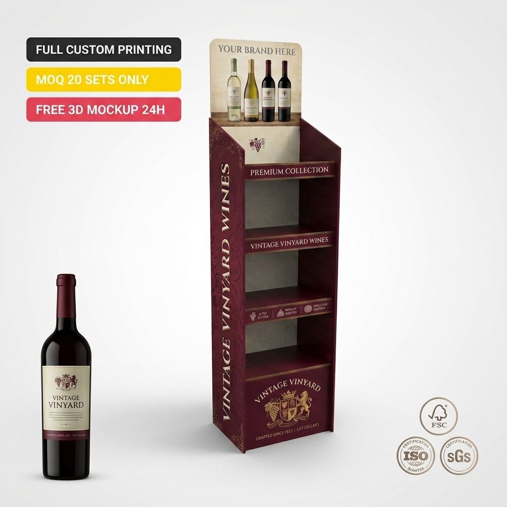 Apache Custom Cardboard Wine Beer Display Rack 4-Tier Corrugated POS Merchandiser Floor Display Stand for Retail & Liquor Store — view 2