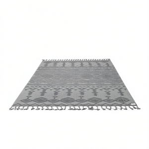 Tapis traditionnel Loom & Luxe 8x10 rectangulaire à motif géométrique, intérieur/extérieur, tissage plat, imperméable, gris et blanc - Product Image 1