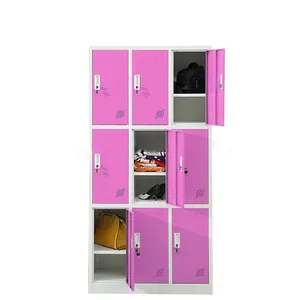 Недорогой металлический шкафчик, офисная мебель, шкафчик с 9 дверцами, шкаф для хранения одежды, цветной стальной шкаф для спортзала, школы