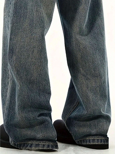 <span class=keywords><strong>Jeans</strong></span> Baggy Unisexe Vintage de Haute Qualité pour Hommes, Coupe Droite Ample, Taille Plus, Style Hip Hop Streetwear – Vente en Gros - Product Image 4