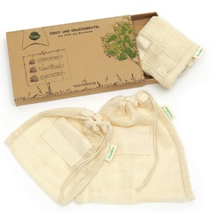 Eco-friendly Zealeaf natural 100% cotton reusable organic mesh cotton drawstring produce bag for fruits and vegetables