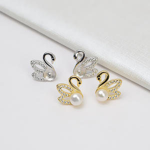Boucles d'oreilles rondes en argent 925 coréen faites à la main, accessoire de bricolage avec support creux pour perle semi-finie de 3 mm et cheveux de 10 mm, série 2830 - Product Image 1