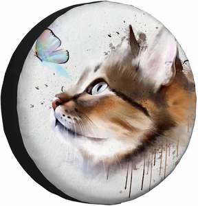 Housse de roue de secours à motif chat et papillons, logo personnalisé pour <span class=keywords><strong>les</strong></span> amoureux des animaux, SUV, camion, cadeau personnalisé pour automobile - Product Image 1