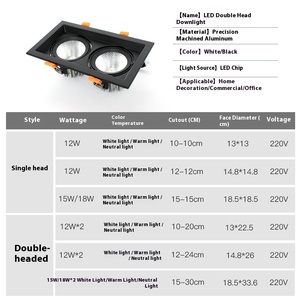 Faretti a Griglia LED Quadrati da Incasso a Una o Due Teste 3000K 4000K 6000K da Soffitto a Direzione Regolabile - Product Image 4