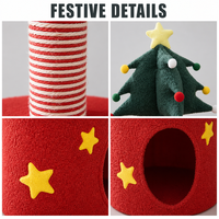 Tour à gratter pour chat à motif de Noël, directement de l'usine, avec cachette en peluche, poteau en sisal et 2 niveaux en carton, commande en gros pour la distribution