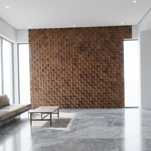 แผ่นผนังไม้วอลนัทสีน้ำตาลแดงดำทันสมัย กันน้ำ เป็นมิตรกับสิ่งแวดล้อม ดีไซน์โค้งเว้า 3 มิติ ป้องกันเสียงสะท้อน - Product Image 2