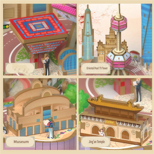 Boîte à musique en bois massif de style chinois, tour de perles orientales, puzzle 3D de ville, mini taille, à manivelle - Product Image 3