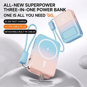 Batterie externe portable 3-en-1 toute nouvelle, super puissante, charge rapide 22,5 W avec câbles détachables et prise AC pliable pour les États-Unis/Canada - Product Image 1