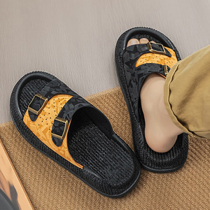 fashion Genuine Leather men's Flat Sandals designer fashion Buckle Closure <b>Platform</b> Rubber Sole luxury men's Slides slippers - Product Image 4