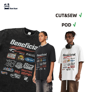 T-shirt oversize da uomo di alta qualità in cotone 100% 285gsm lavato con acido con Logo stampato a maglia pesante - Product Image 1