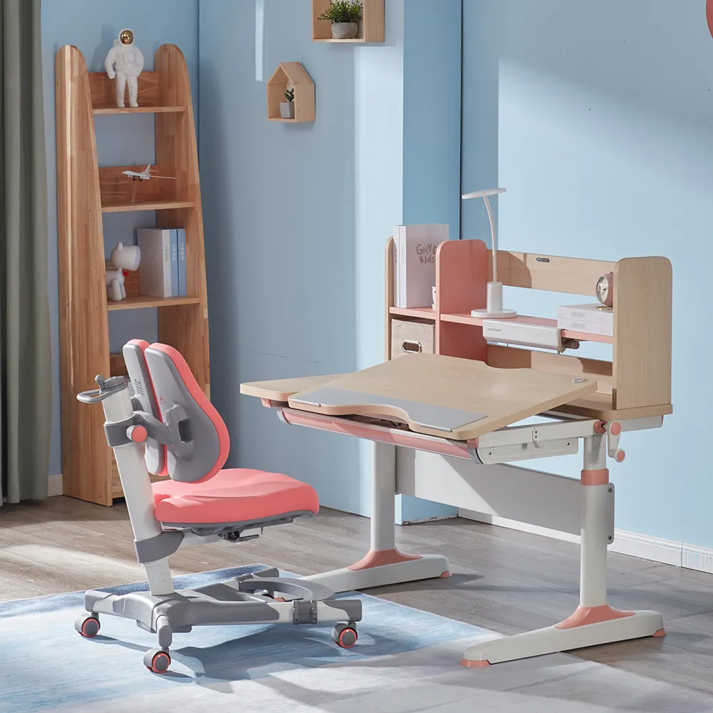 GMYD F105 Kids Furniture C Port Design School Student Child Height Adjustable Reading Study Writing Desk with Bookshelf