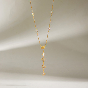 Collier en <span class=keywords><strong>Y</strong></span> en acier inoxydable plaqué or 18 carats J&D Jewelry pour femmes, avec pendentifs multiples en forme de cœur, serpent, étoile, marquise et zircon. - Product Image 5