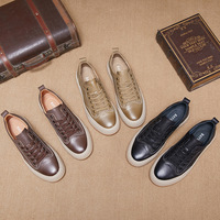Chaussures décontractées pour hommes en cuir de vachette pleine fleur, faites à la main, de haute qualité, respirantes, antidérapantes, à lacets, tendance quatre saisons