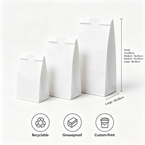 Sac à pain en papier kraft blanc imprimé avec logo personnalisé, écologique, résistant à la graisse, de qualité alimentaire, emballage pour boulangerie, pour sandwichs et pâtisseries - Product Image 2