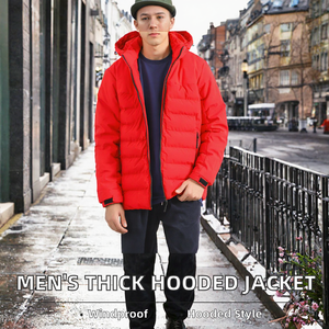 Blouson d'hiver pour homme rouge à capuche, matelassé, alternatif au duvet, col montant, fermeture éclair, respirant, tendance, en promotion - Product Image 2