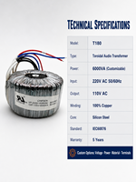 Transformateur toroïdal 220V 35/0/35 pour amplificateur, puissance 5 A, 10 A, 12 A, pour transformateurs à noyau 60/0/60