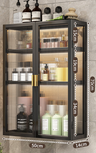 Armoire murale en métal à 2 niveaux, blanche transparente, avec 2 portes, étagère de rangement pour <span class=keywords><strong>épices</strong></span>, pour cuisine ou salle de bain, placards muraux suspendus - Product Image 5