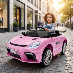 Voiture jouet télécommandée 12V pour enfants avec phares LED, aileron et démarrage progressif - Product Image 1