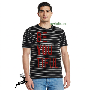 Tri mezcla al por mayor de alta calidad llanura en blanco manga corta unisex a granel camiseta diseño de rayas de algodón reciclado de poliéster camiseta - Product Image 3