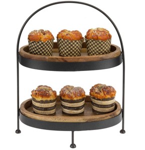 Caoxian huashen ที่วางเค้กไม้2ชั้นสร้างสรรค์กรอบโลหะชุบสังกะสีแบบเรียบง่ายที่วางคัพเค้กเสิร์ฟแบบแฮนด์เมด - Product Image 6