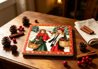 Sous-plat en céramique rétro personnalisé pour Noël, motif rennes et filles de la forêt hivernale, résistant à la chaleur pour cuisine