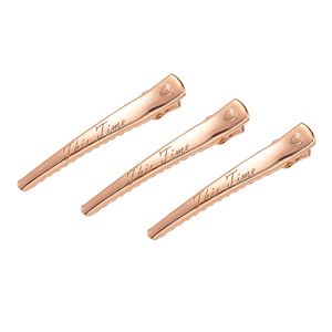 高品質 金属製 ローズゴールド シルクスクリーンプリントロゴ 長方形 プライベートラベル ヘアクリップ アクセサリー カスタマイズ可能 - Product Image 2