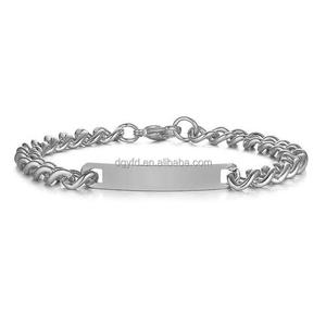 Bracelet barre gravé personnalisé argent 18K <span class=keywords><strong>or</strong></span> rose noir acier inoxydable <span class=keywords><strong>gourmette</strong></span> Bracelet bijoux <span class=keywords><strong>gravure</strong></span> femmes hommes - Product Image 4