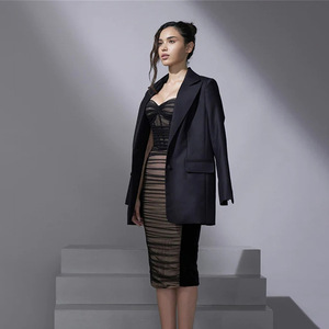 Vestido Bodycon de Malla con Diseño de Espina de Pescado Estilo Europeo-Americano, Escote Corazón, Largo Midi, Capa Transparente, Translúcido, para Fiesta y Club, para Mujer - Product Image 3