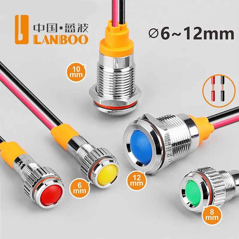 LANBOO 6mm 8mm 10mm 12mm Indicator Light for with Red Green Blue Yellow White