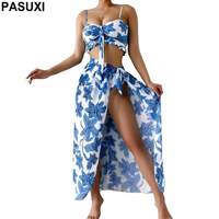 PASUXI costumi da bagno a tre pezzi all'ingrosso un grembiule Bikini a due pezzi a vita alta con costume da bagno copricostume da spiaggia