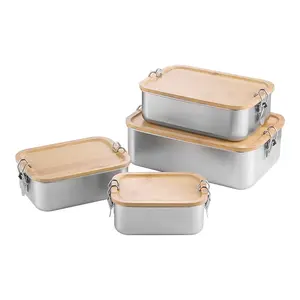 Tragbare Brotdose aus Metall 304 Edelstahl mit verschiedenen Kapazitäten und Bambus deckel und Verschluss