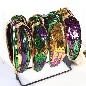 Serre-tête à paillettes ZhenXi pour femme, accessoire de fête réversible vert, or et violet pour le carnaval, Pâques et le festival irlandais - Product Image 3