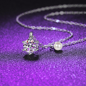 Collana con Pendente in <span class=keywords><strong>Argento</strong></span> Sterling 925 con Moissanite Colorata da 1 Carato Taglio Rotondo, Gioielli Classici con Diamanti e Perle Multicolore all'Ingrosso dalla Cina - Product Image 4
