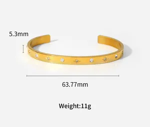 18k Gold Plated Stainless Steel Bangles Bracelet Octagonal Star Round Zirconia Open Bracelet For Women