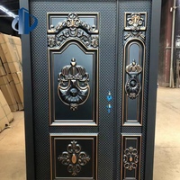 Puerta de Entrada Doble de Aluminio Fundido con Relieve Floral Retro de Lujo, Puerta de Seguridad con Relieve Redondo Ornamentado, Venta Especial, Personalizable