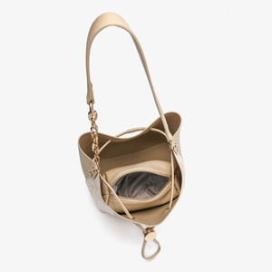 Sac fourre-tout seau beige de luxe personnalisable en jacquard brodé pour femme, haute qualité OEM ODM, vente en gros - Product Image 3