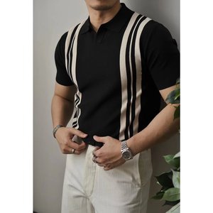 <span class=keywords><strong>Polo</strong></span> en bambou pour homme été 2026 – Coupe ajustée, décontracté, manches courtes, rayures colorées, respirant et rafraîchissant, en maille - Product Image 3