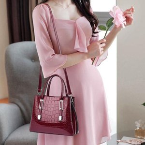 Borse da Donna in Pelle Lucida alla Moda, Borsa a Tracolla Grande Capacità con Motivo a Pietra, Impermeabile, Borsa per Mamme - Product Image 6
