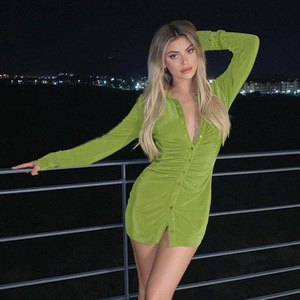 Modelos Populares de Alibaba, Cárdigan Plisado Sexy de Moda para <span class=keywords><strong>Mujer</strong></span>, Vestido Corto de Manga Larga para <span class=keywords><strong>Mujer</strong></span> - Product Image 4