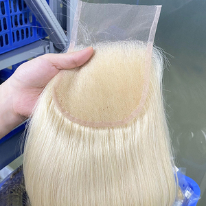 ขายส่งเวียดนาม # ผมแท้ 100% สีบลอนด์แพลตตินั่ม 613 แบบ HD ตรง  พร้อมเชือกผูกผมด้านหน้าแบบ 4x4  ถักด้วยมือ - Product Image 3