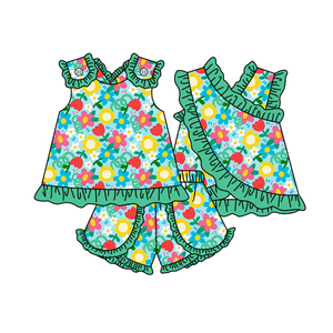 Conjuntos de Ropa para Niñas, Camiseta sin Mangas y Pantalones Cortos con Estampado Floral de Verano, Diseños Nuevos, Combinados para Hermanas - Product Image 1