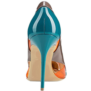 Chaussures à talons hauts pour femmes, style patchwork coloré, bout pointu découpé, talon aiguille fin de 12 cm, grandes tailles US - Product Image 2