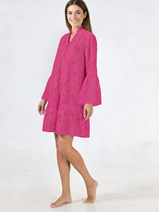 2026 New Plus Loose Casual 3D Embroidery Cotton Knitted Knee-Length Stand Collar Bell Sleeve Washable Summer Dress - Product Image 5